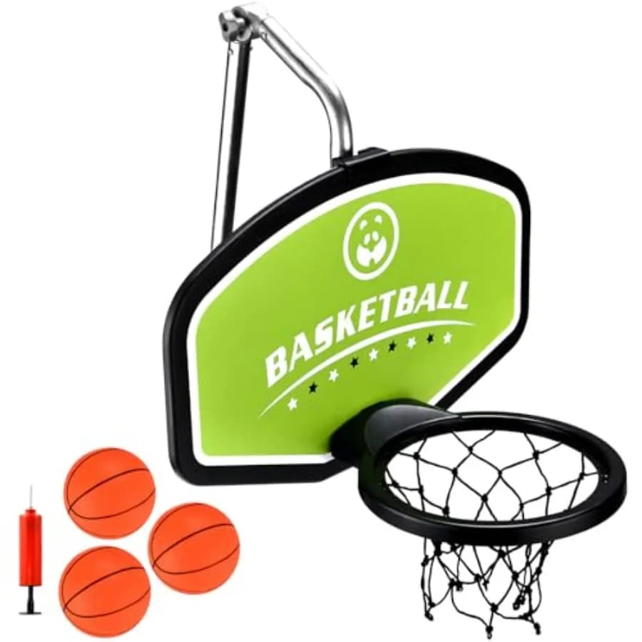Canestro da basket per trampolino con pompa e mini palline, facile da montare, robusto per i slam dunk, accessorio impermeabile per trampolino.