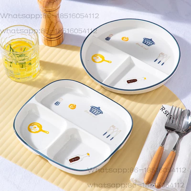 Piatto per colazione con tre scomparti, piatto quantitativo per il controllo del peso, piatto in ceramica a 3 scomparti per bambini.