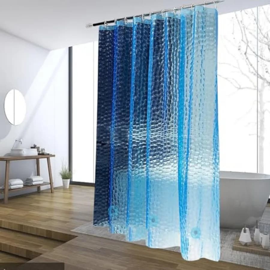Tenda Doccia Blu, Tende Doccia 3D in EVA 100% Impermeabili con 3 Magneti Robusti sul Fondo e 12 Occhielli Antiruggine