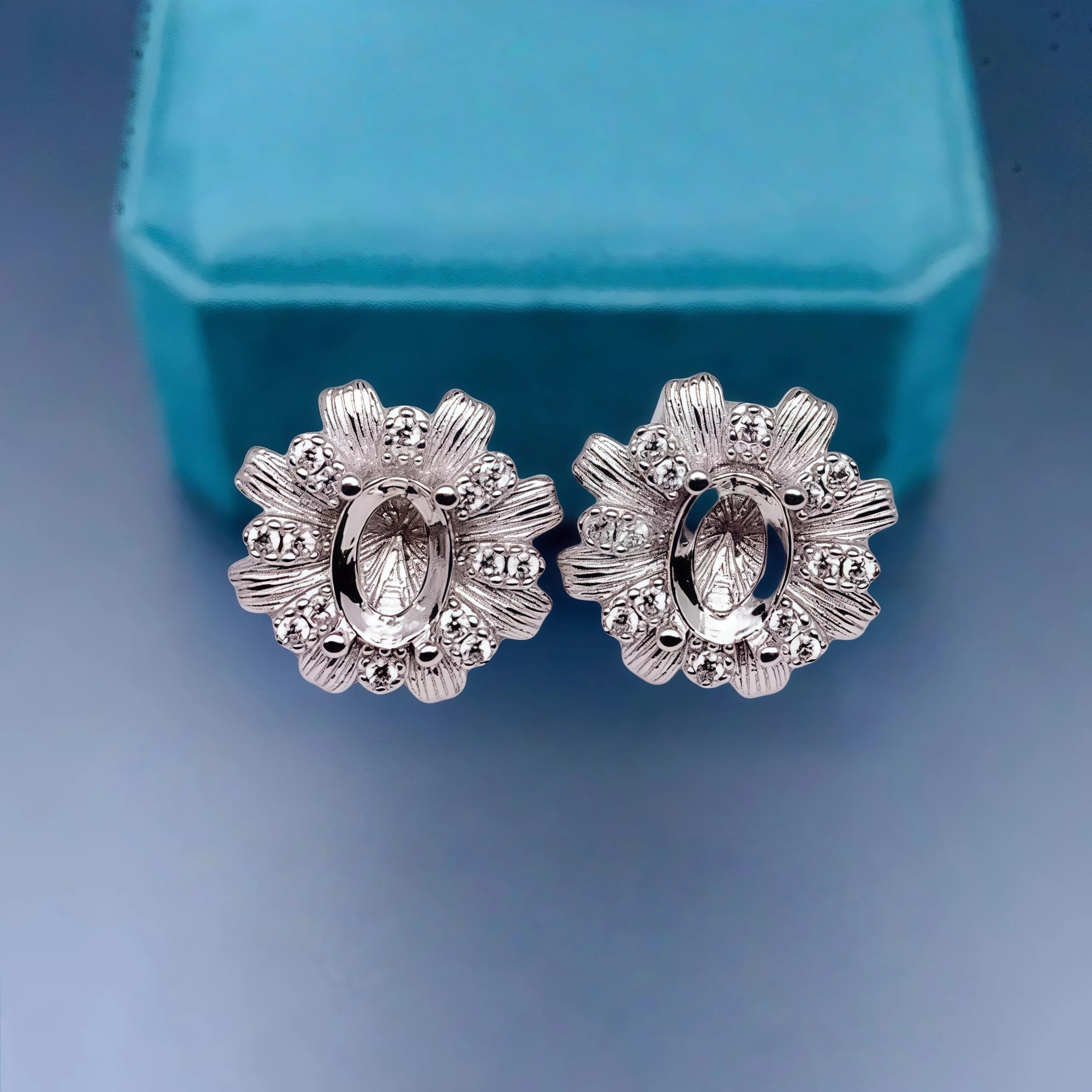 Impostazione 4*6mm Pietra ellittica S925 Argento sterling Orecchini fai da te Vassoio vuoto Fascino fine Matrimoni Gioielli Design floreale per donna