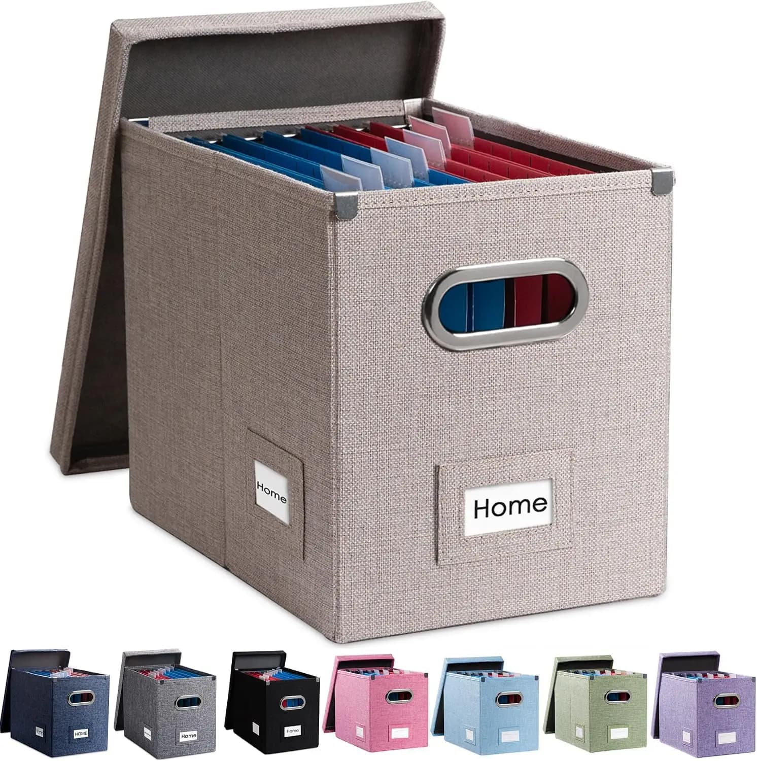 Collapsible File Organizer Box for Letter Size, 14x9.3x10.8 inch Light Grey Linen Storage with Lid