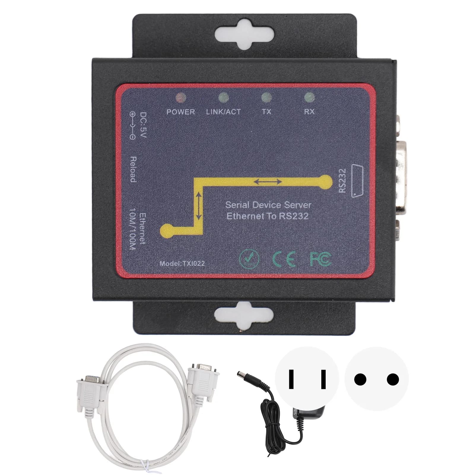 TXI022 Adattatore di rete seriale da RJ45 a RS232 Trasferimento bidirezionale Adattatore di rete seriale TCP IP per Windows per uso industriale