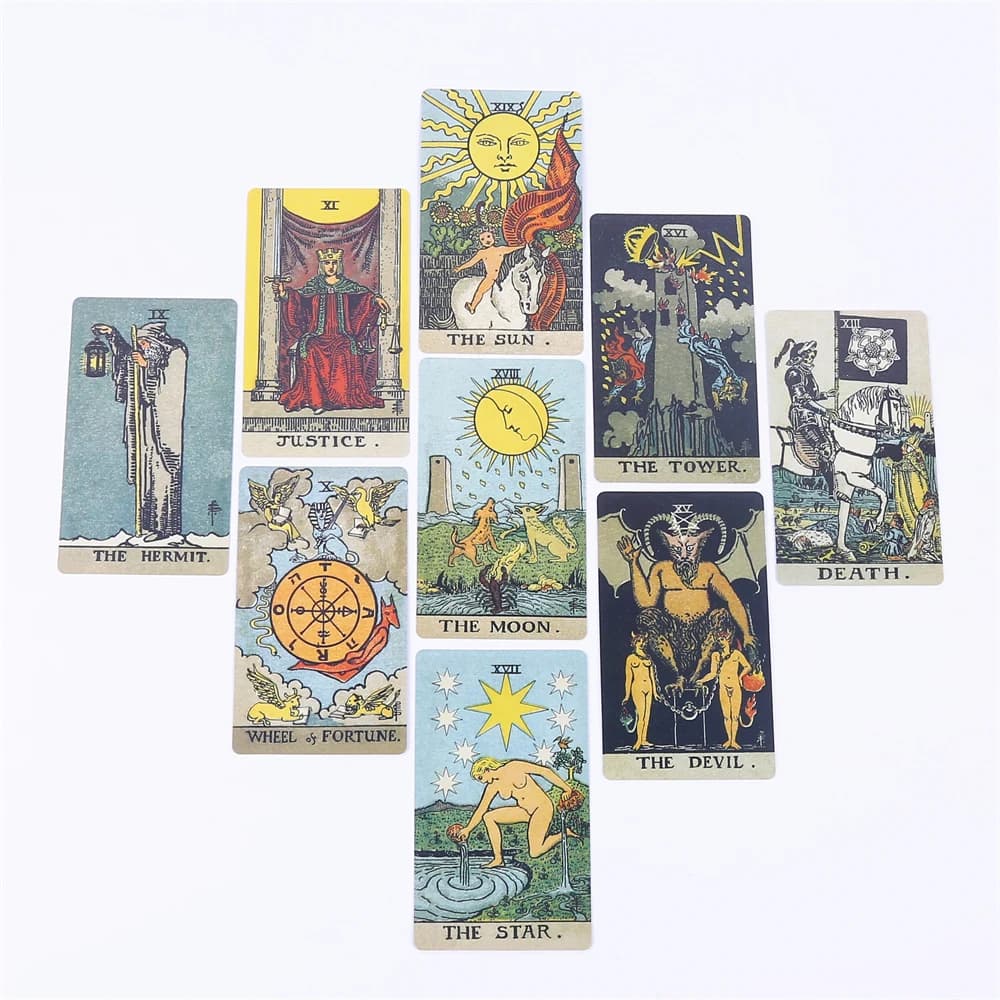 12*7cm Borderless A.E. Tarot Deck In Sliding Rigid Gift Box 78 Pcs Tarot Cards with Guidebook and Drawstring Pouch
