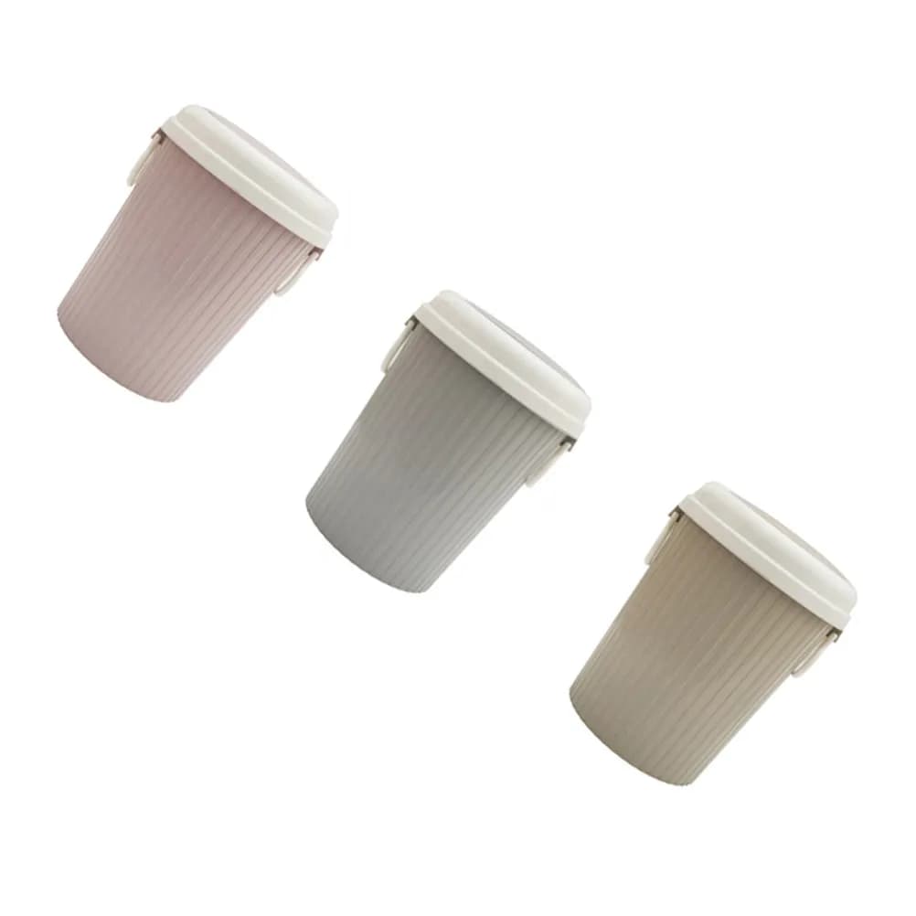 Simple Trash Can Plastic Waste Bucket Grey Small Stylish Kitchen Home Office Holder Portable Handle Lid Kitchen Trash Can