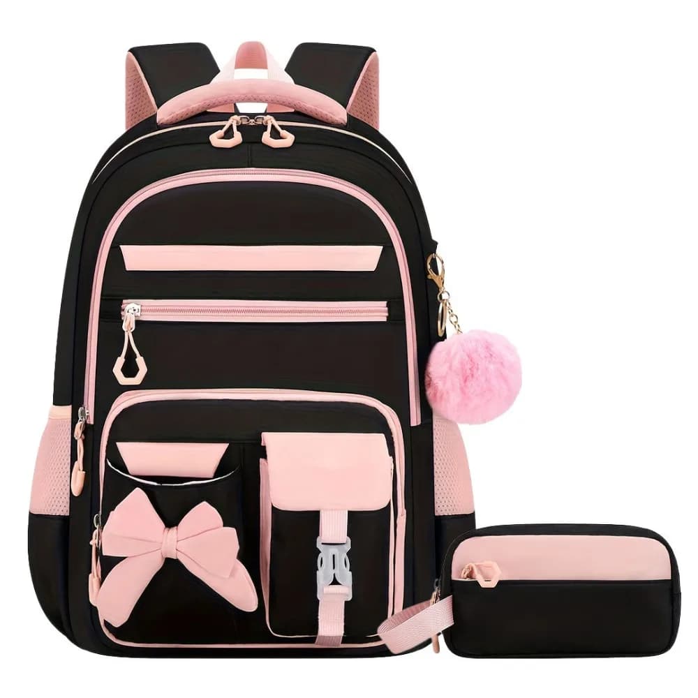 3PCS Cartoon Backpack,lunch Bag,Pencil Case Set Large Capacity Oxford Cloth Bow-knot Schoolbag Set Waterproof Lightweight