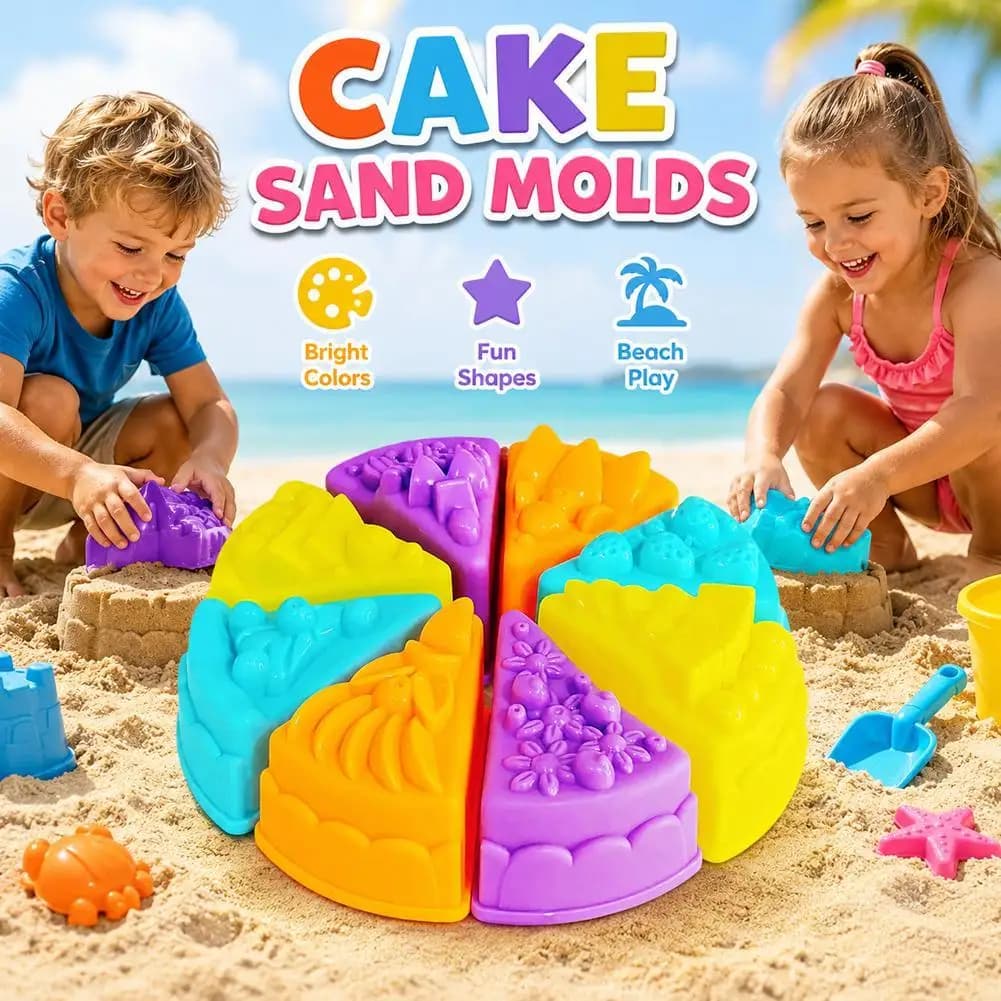 Cake Sand Mold Toy 8Pcs Beach Summer Play Baking Simulation Plastic Clay Dough Model Outdoor Water Game Kids Birthday Gifts
