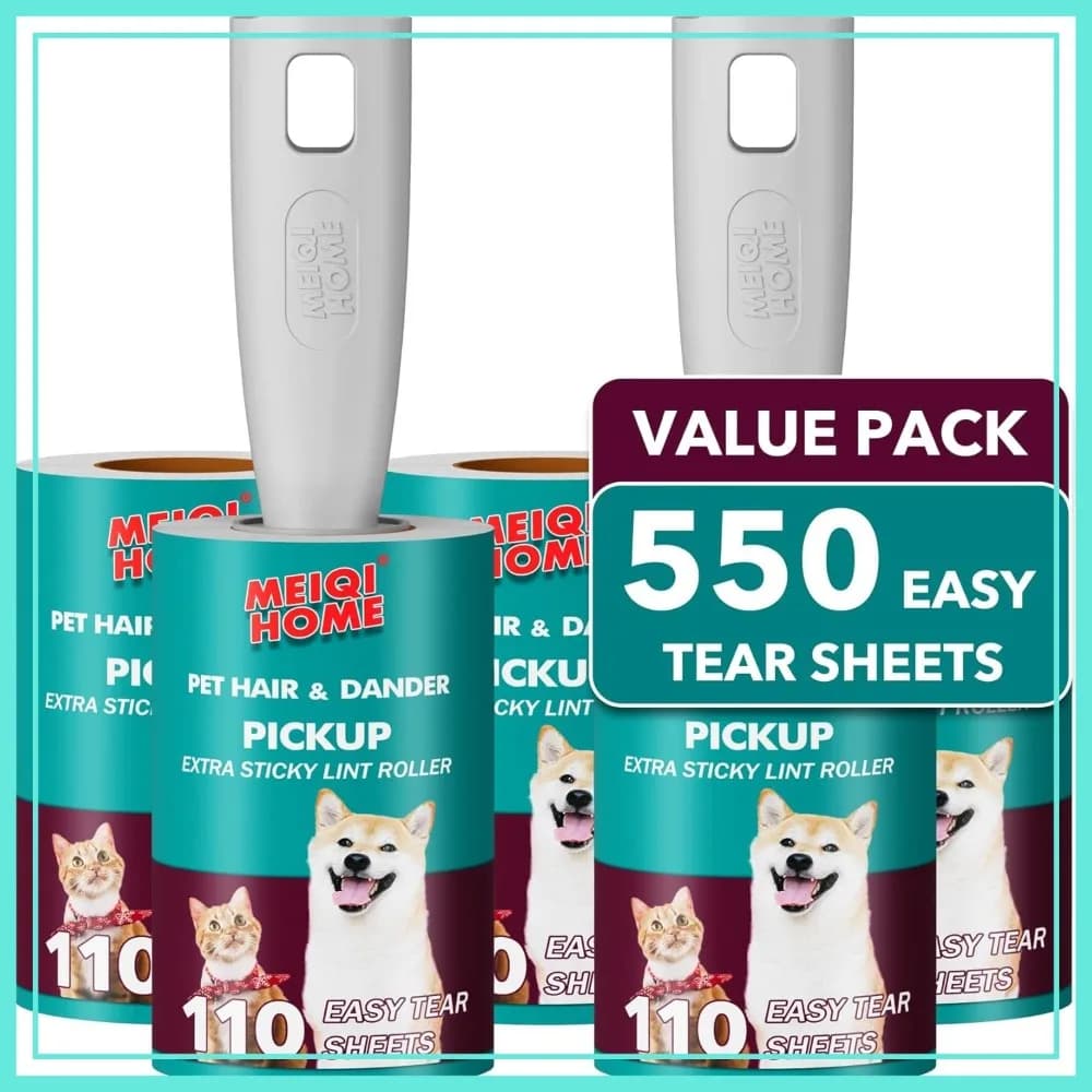 Set di 550 Fogli di Carta Adesiva per Rimozione Pelucchi con 2 Manici, Extra Adesiva per Rimuovere Peli di Animali da Vestiti, Mobili, Tappeti