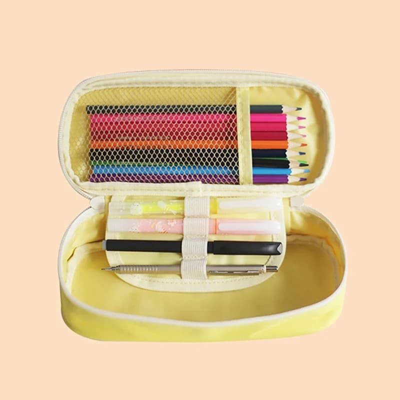 Pencil Case Kid Cute Cartoon Large Capacity Blue Canvas Boxes School Boy Stationery Box Children Gift