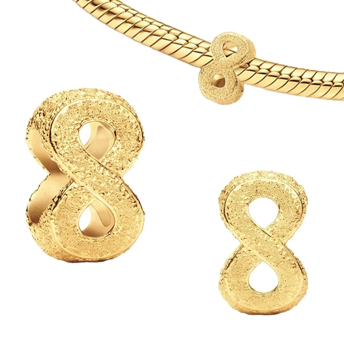 Gold-Plated Infinity Charm Bead Fit Bracelets Bag Keychain Charms Elegant Eternal Love & Lucky Jewelry Gift
