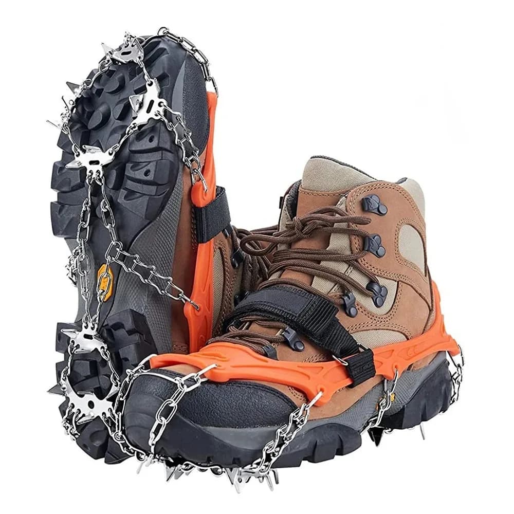 8 denti Ice Gripper Spike per scarpe antiscivolo campeggio escursionismo arrampicata Snow Spikes ramponi tacchetti catena artigli impugnature stivali copertura