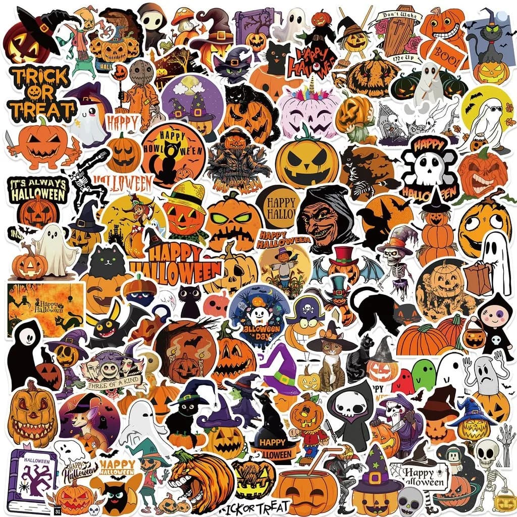 100PCS Halloween Pumpkin Decorative Graffiti Stickers - Waterproof for Phone Cases Skateboards & Luggage RecordingYourLife Store