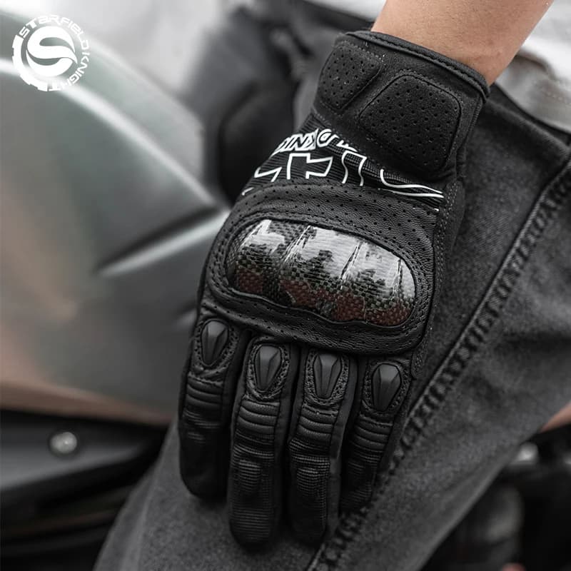 SFK Motorcycle Gloves Full Finger Goat Leather Non-slip Wear-resistant Summer Breathable Carbon Fiber Protection Riding Gears