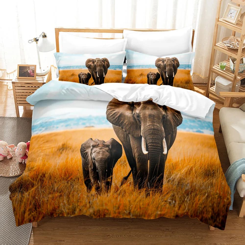 Set biancheria da letto con elefante africano Stampa 3D Animali selvatici Ragazzo adulto Ragazza Decorazione camera da letto Set copripiumino Biancheria da letto singola doppia