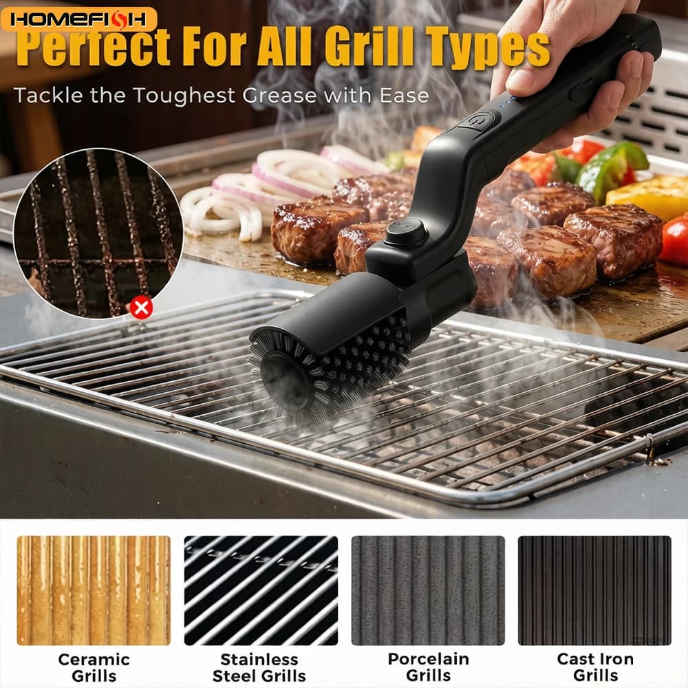 Barbecue brush Electric grill brush with 3 speed settings, 180 ° Adjustable head, 90-minute grill cleaner for smokers with outdoor plates