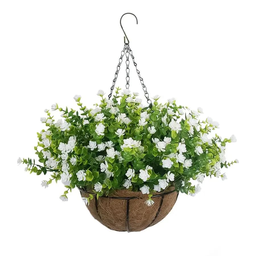 Cesto di Fiori Artificiali Sospesi, 12 Mazzi di Fiori Finti Realistici Resistenti ai Raggi UV, Piante Finte per Decorazioni Esterne, Casa, Giardino