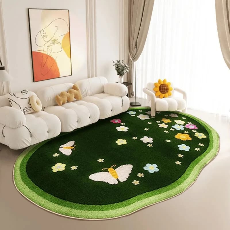 Cute Fresh Flowers Green Carpet Living Room Rug Ins Four Seasons Universal Bedroom Rugs Girl Home Decor Irregular Floor Mat