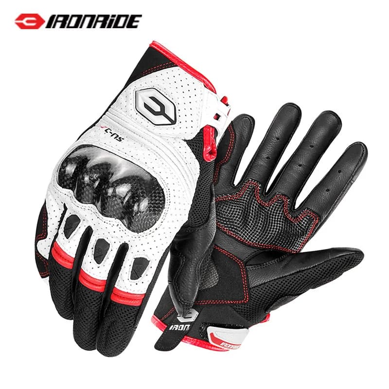 Guanti da Moto IRONRIDE Estivi Traspiranti con Dita Intere, Touchscreen, Guscio Rigido in Fibra di Carbonio, Anti-Caduta, per Moto da Corsa