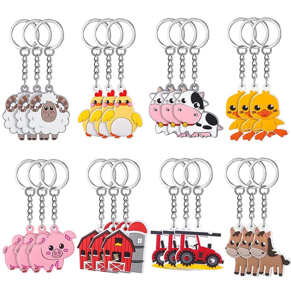 8/16/24pcs portachiavi per animali da fattoria per bomboniere da cortile forniture per borse per feste riempitivi per animali da fattoria Baby Shower bomboniere