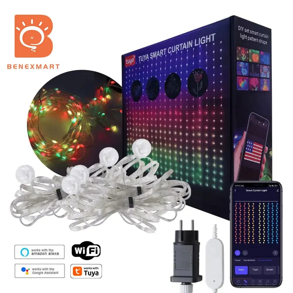 Striscia Luminosa WiFi RGB Benexmart 2M*2M, Tenda Luminosa Fai-da-Te con 400 LED per Feste di Natale e Camera da Letto, Compatibile con App Tuya