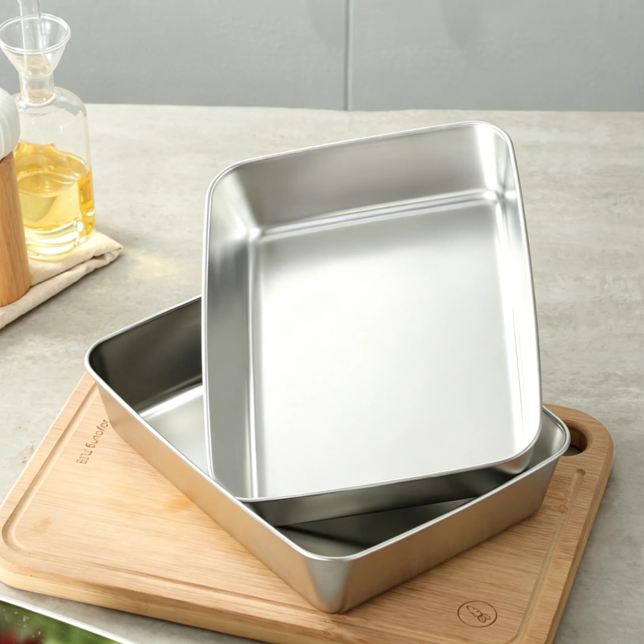 Contenitore Rettangolare per Alimenti in Acciaio Inox 304L, Piatto Sigillato con Coperchio, Piatto per Preparazione Pasti con Bordo Liscio e Arrotondato