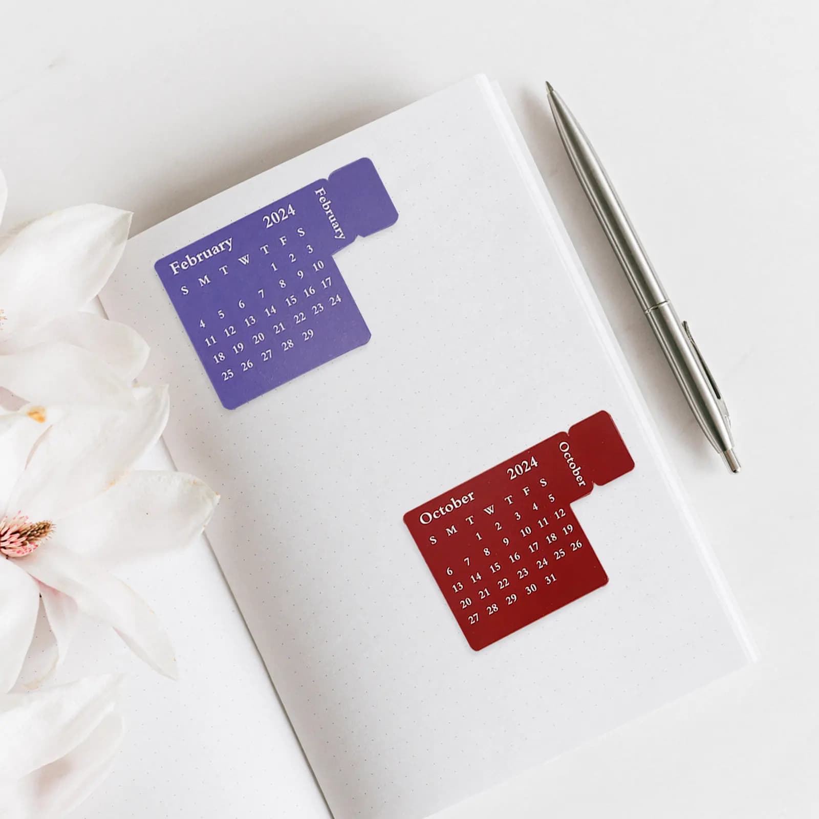 4Sets Monthly Calendar Stickers for Notebook Indexing Bright Fade-Resistant Adhesive Planner Tabs Office Home Study Daily Use