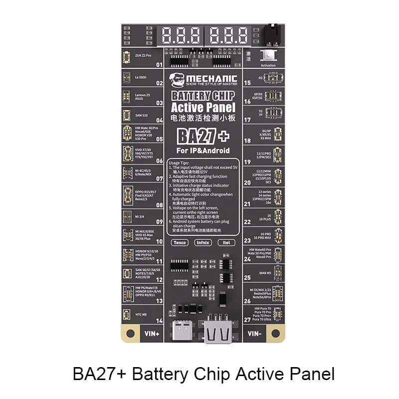 Mechanic BA27+ Battery Chip Active Panel for Phone 6-16 Series Android Fast Charging Battery Activation Detection Board Tools