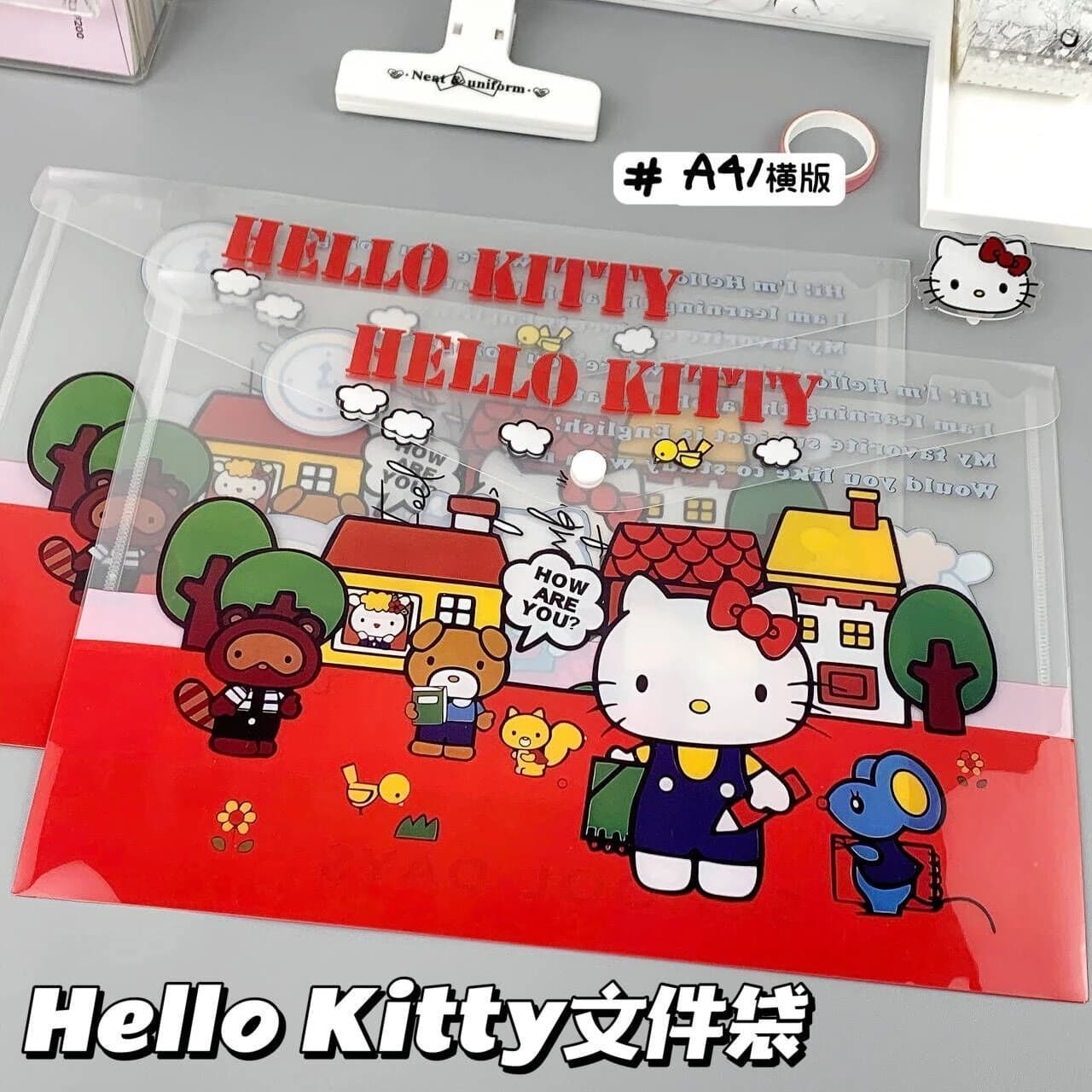 Cartella Portadocumenti A4 Hello Kitty, Simpatica Borsa Portadocumenti Sanrio in PVC Impermeabile, Organizer con Chiusura a Scatto per Scuola e Ufficio