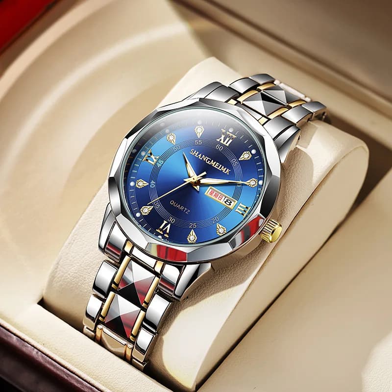 Orologio al Quarzo Legacy da Uomo con Cassa in Acciaio Asteroidale, Vetro Zaffiro Inciso con DNA, Funzione Calendario Cosmico, Regalo per Padre e Figlio