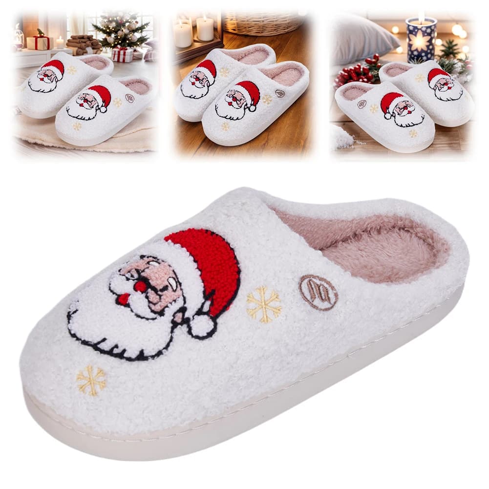 Scarpe da casa slip-on calde di Babbo Natale di Natale Comode pantofole pelose e morbide con punta chiusa per uomo donna