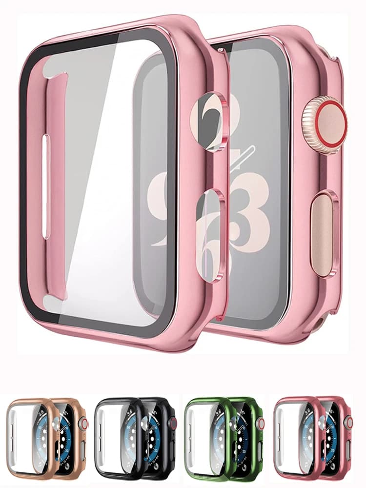 Vetro + custodia per cinturino Apple Watch 44mm 40mm 42mm 38mm PC protezione schermo paraurti iWatch Serie 9 8 7 6 5 4 se 41mm/45mm Accessori