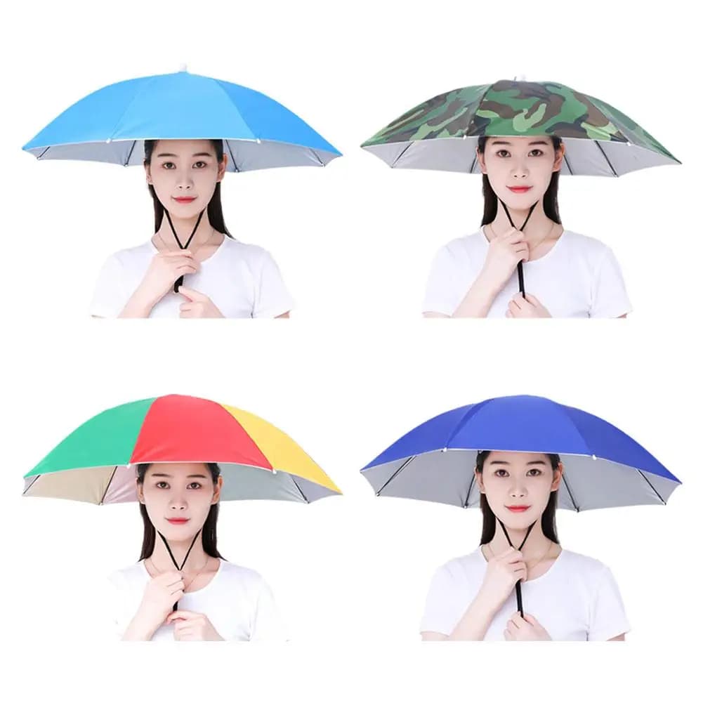 Rain Umbrella Hat Head-mounted UV Protection Sunscreen Foldable Sun Shade Waterproof Fishing Headwear Cap Beach Head Hats