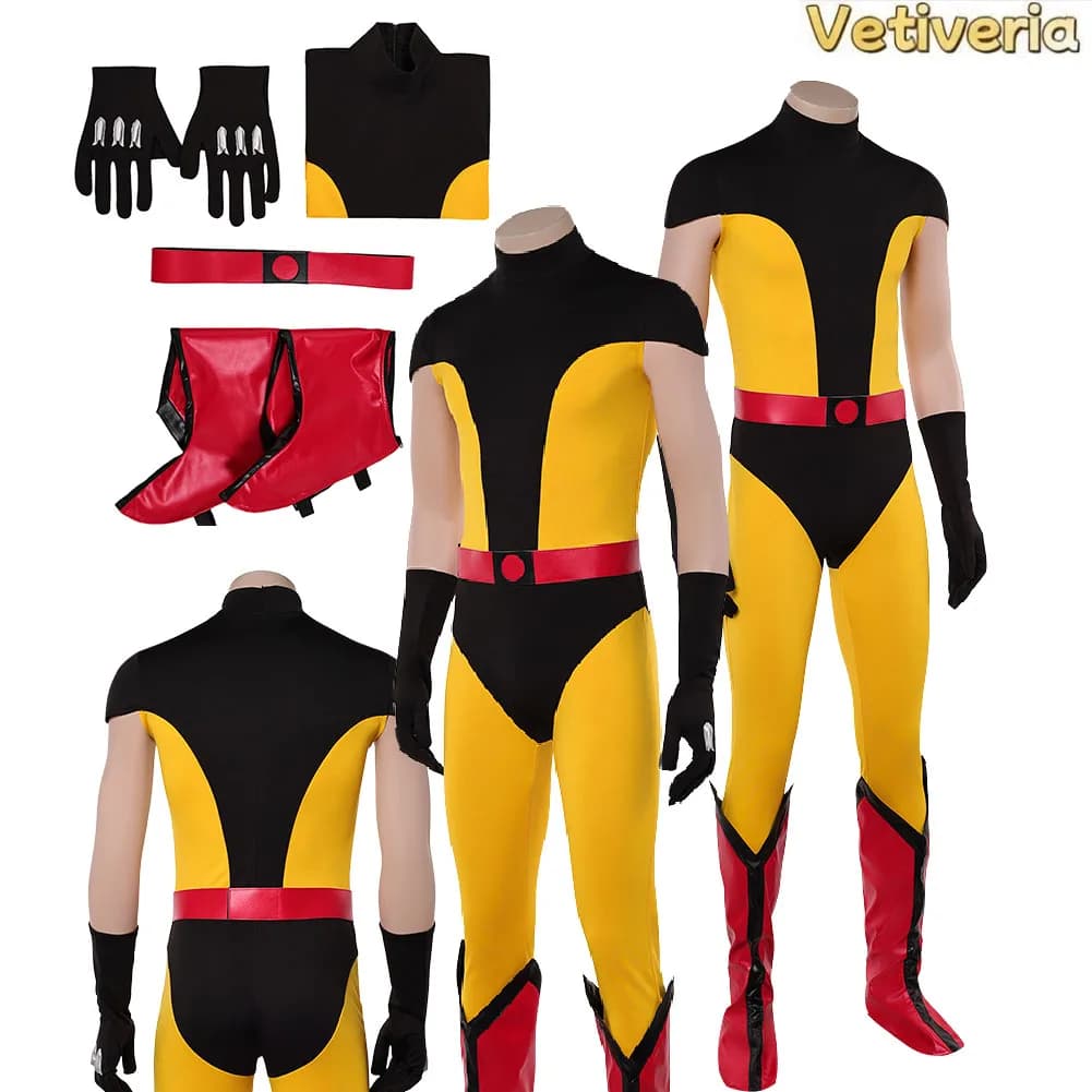 Male Wolf Logan Cosplay Jumpsuit Costume X Movie 97 Roleplay Shoes Gloves Covers Belt Set Halloween Carnival Party Fantasy Suit