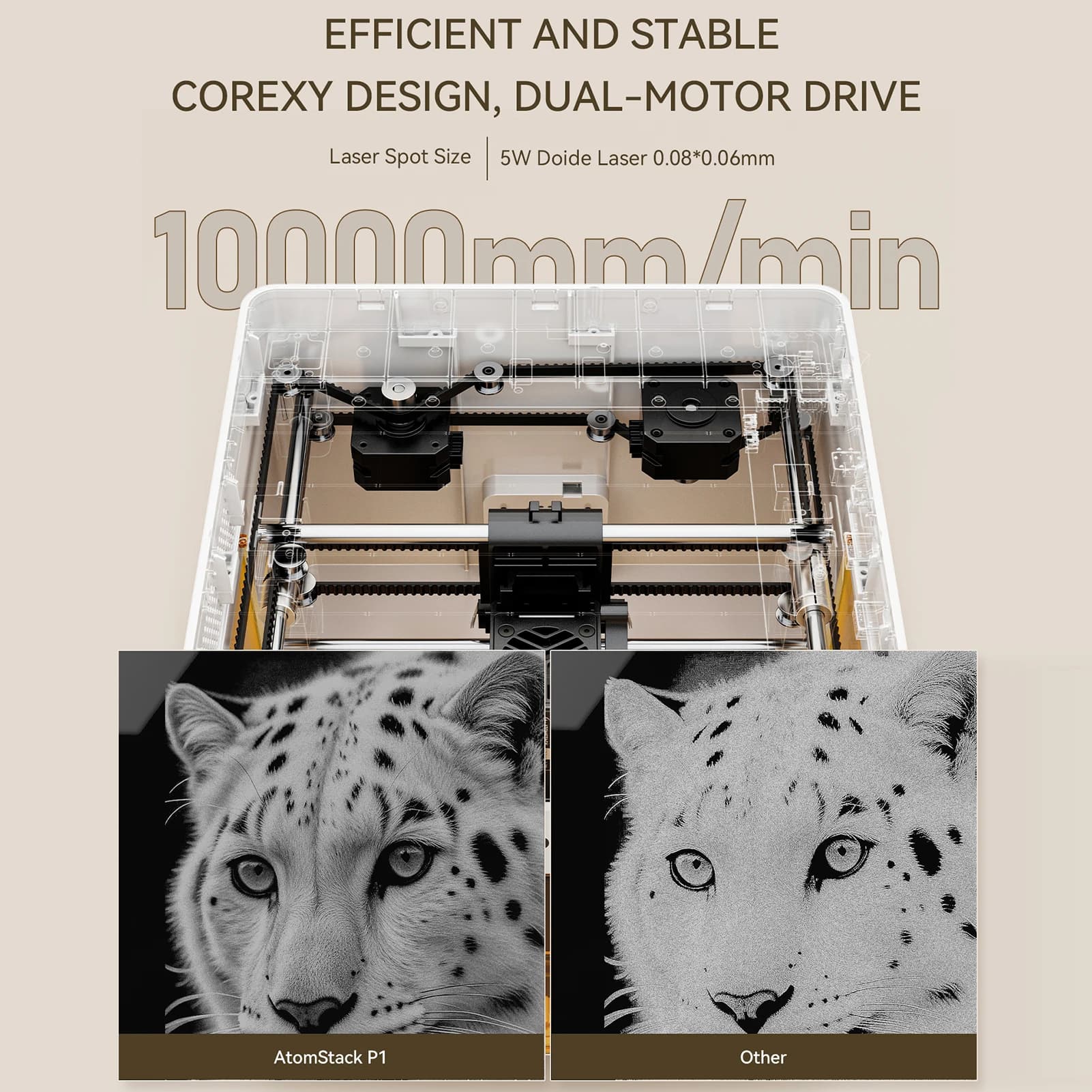 Laser Engraver AtomStack P1 5W Maximum engraving speed 10,000 mm/min Fast free focus and easy to use with Atomstack software