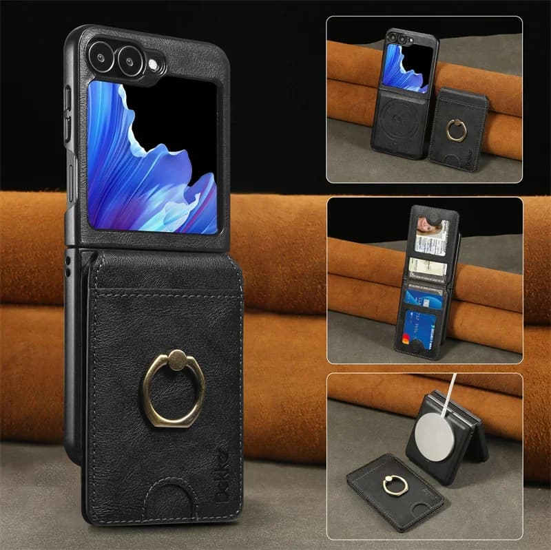 MagSafe Magnetic Detachable 2 IN 1 Flip Leather Phone Case for Samsung Galaxy Z Flip 6 5 4 3 Wallet Card Back Cover Coque Etui
