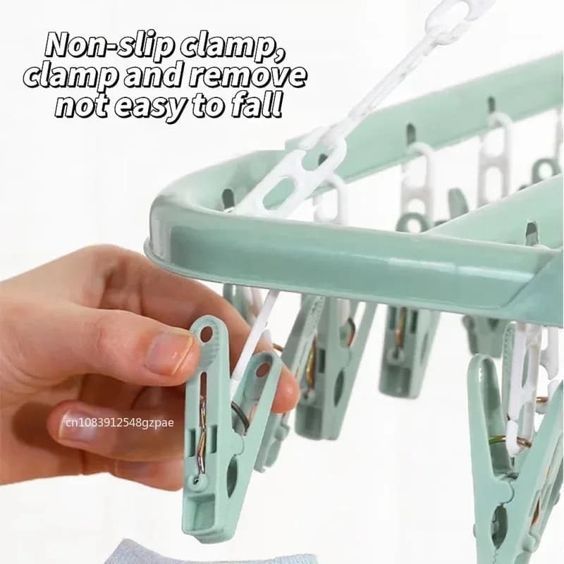 Foldable Drying Machine 32 Clips Windproof for Socks & Underwear, Children's and Adults' Home Seat, Laundry Storage Room