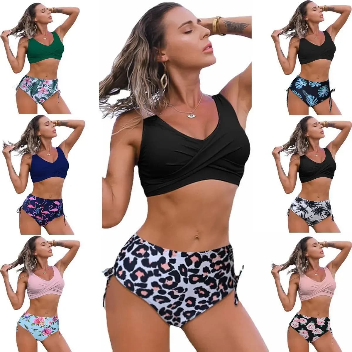 Sexy Bikini a vita alta Set 2024 Nuovo Push Up Fasciatura Costumi da bagno Donna Stampa floreale Due pezzi Costume da bagno Beach Wear Con spalline biquini