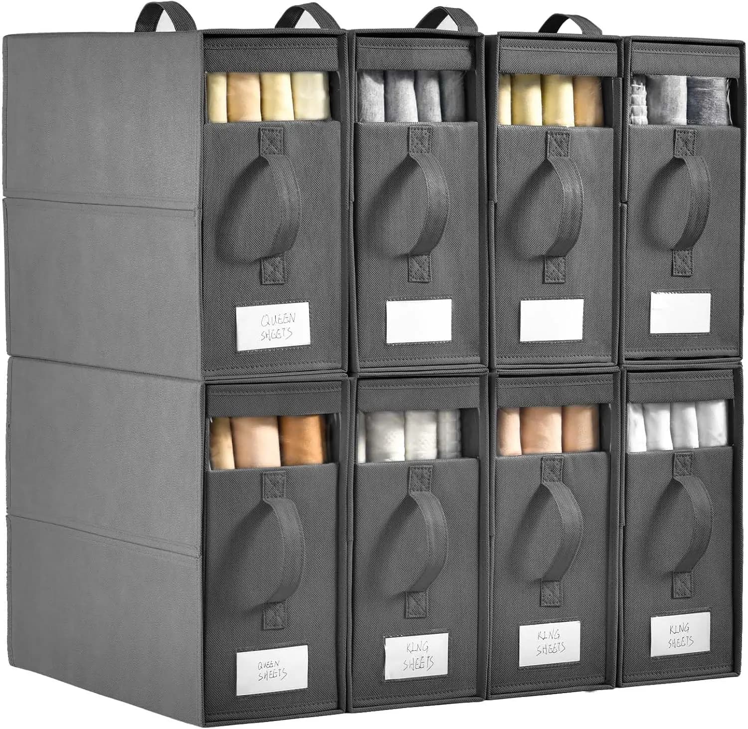 8 Pack Bed Sheet Organizers and Storage, Foldable Linen Closet Organizers, 16x12x6 inch for Bedding
