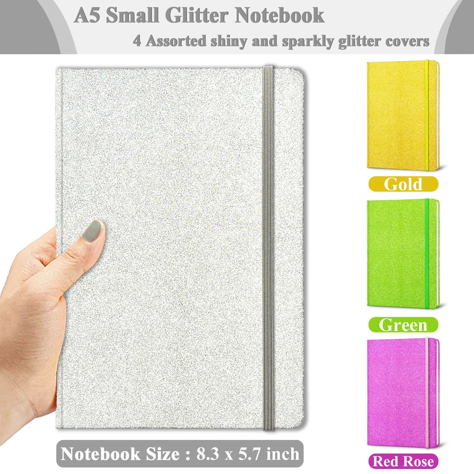 Quaderno A5 glitterato, copertina rigida 160 pagine mai staccare il diario foderato con glitter scintillanti per donne e ragazze che scrivono appunti e prendere opere
