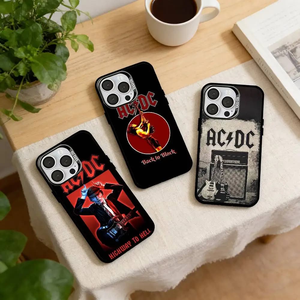 Custodia per telefono A-AC ROCK DC per iPhone 17, 16, 15, 14, 13, 12, 11 Plus, Pro Max, XS, Cover colorata argento