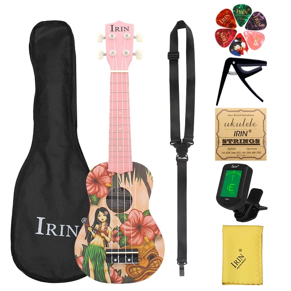IRIN 21 pollici Ukulele Hawaiian Girl chitarra hawaiana strumento musicale 4 corde Ukulele in tiglio Soprano accordatore per chitarra parti Capo