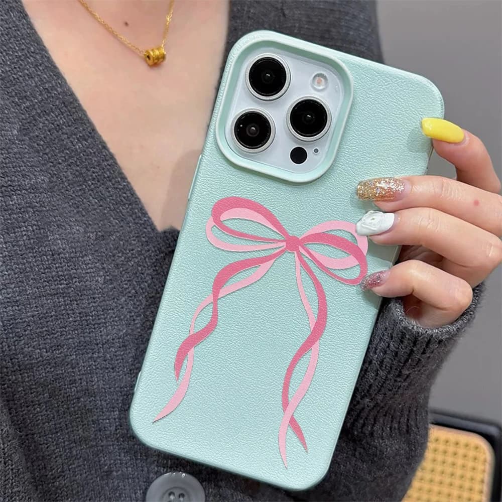 Custodia per telefono con nodo a fiocco rosa per iPhone 16 14 Pro Max Cover posteriore per iPhone13 12 11 Pro Max 15 Plus Cover morbida in silicone