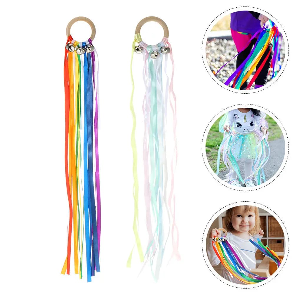 2 Pezzi Nastro Colorato per Bambini, Cerchio Arcobaleno con Campanello, Attività Educativa per Coordinazione e Allenamento all'Aperto