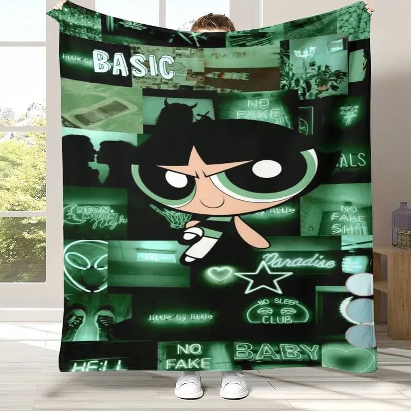 Kawaii P-Powerpuff Girl Cartoon Flannel Blanket,Ultra Soft Warm Plush Throw for Home Bedroom Bed Sofa Cover Office Picnic gift