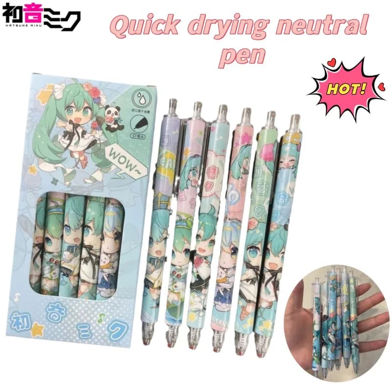 Nuova Penna Gel Retrattile Hatsune Miku con Design Cartoon, Inchiostro Nero a Rapida Asciugatura, Penna Estetica da 0,5mm per Studentesse