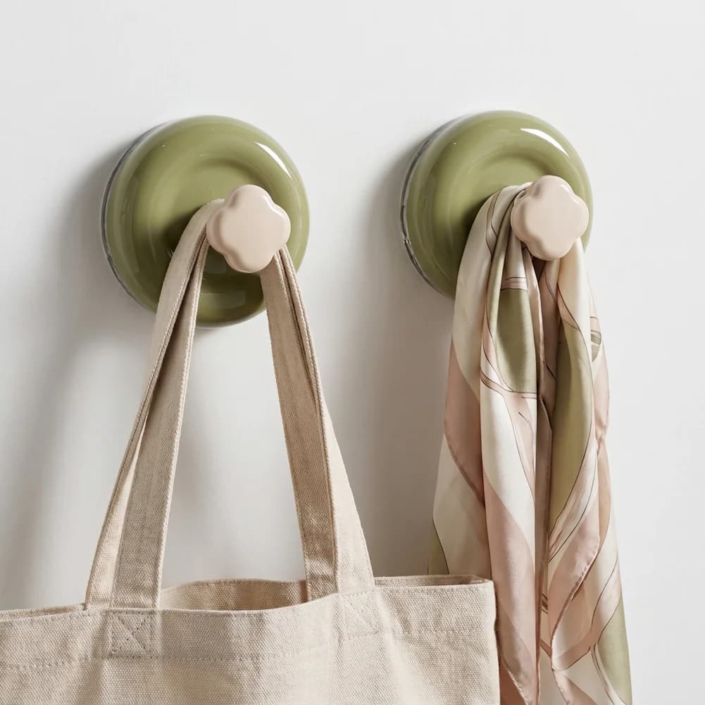 Ganci a ventosa a forma di fiore, resistenti, da parete, senza foratura, organizer per chiavi e borse, per cucina, bagno, camera da letto