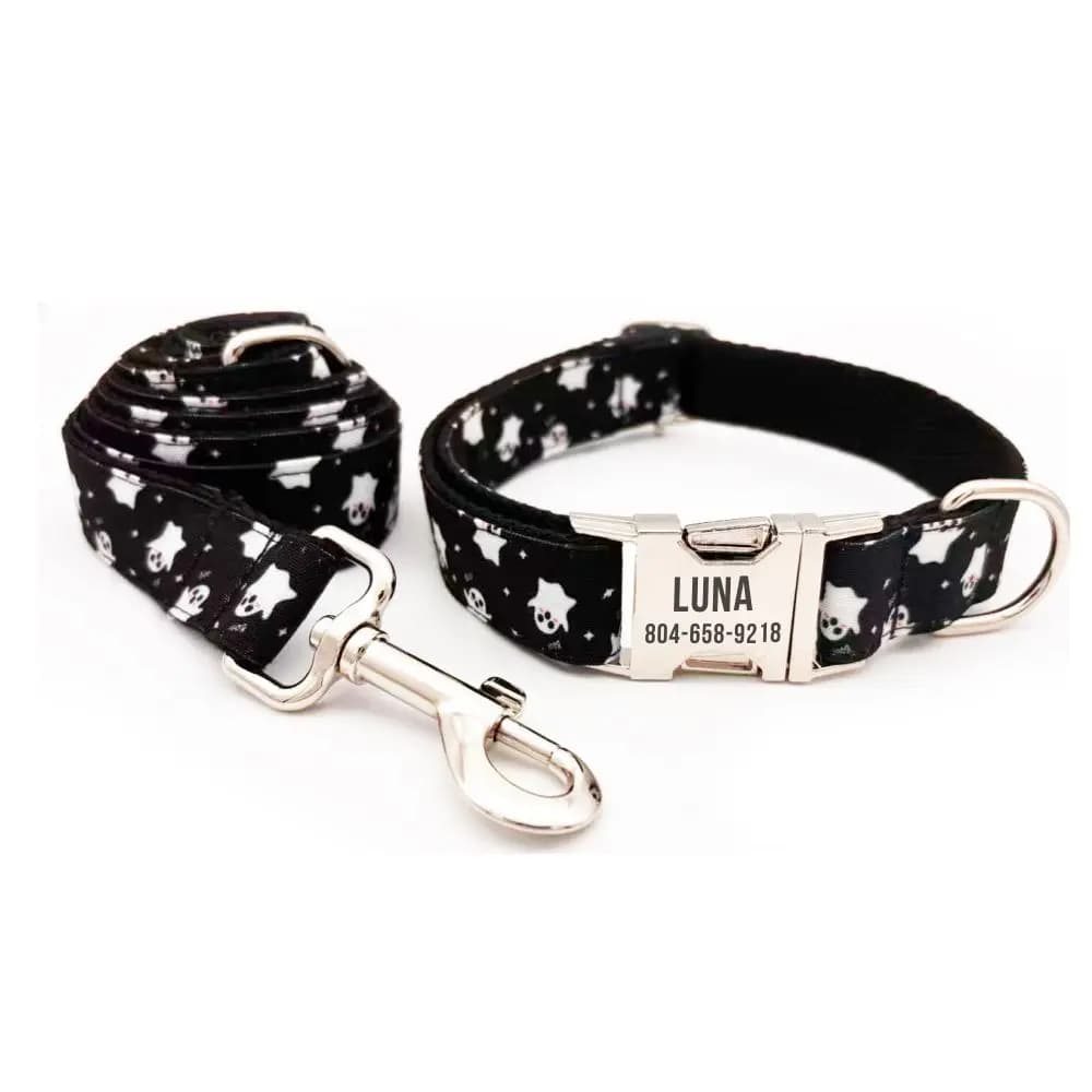Collare per contatti con nome personalizzato per animali domestici Modello di Halloween Accessorio per cani Fornitura per animali Collari per cani fantasma carini regolabili