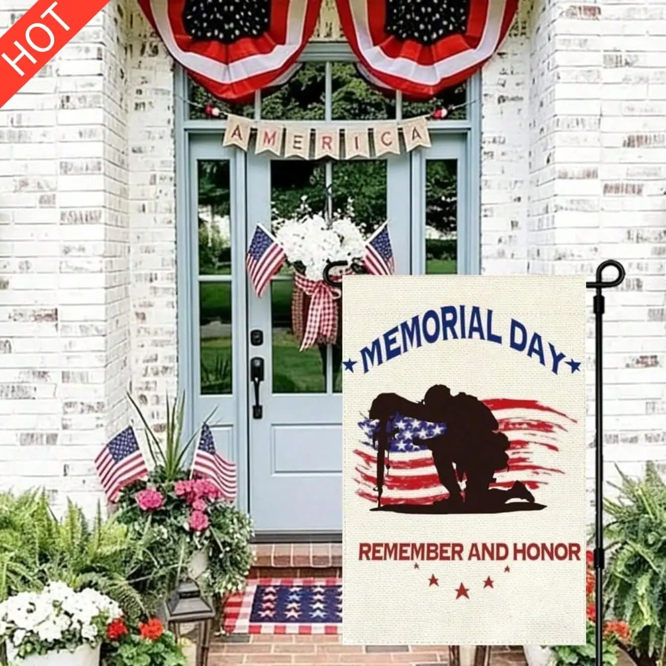 Bandiera da Giardino per il Memorial Day - Bandiera Americana Patriottica con Stivali Militari, Decorazione da Esterno in Poliestere Resistente alle Intemperie