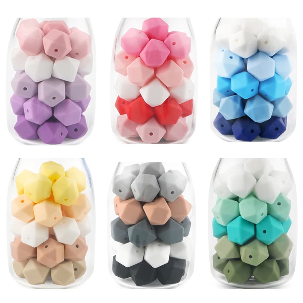 Sunrony 20pcs Hexagon Silicone Beads 14mm/17mm Silicone Beads For Jewelry Making Bulk DIY Jewelry Accessories