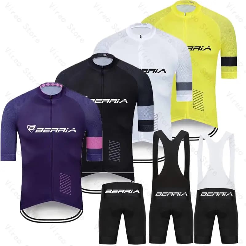 Summer Cycling Jersey Set Short sleeve and Bib Shorts BERRIA Pro Race Bicycle Clothing MTB Ropa Maillot Cycling Clothes for Men