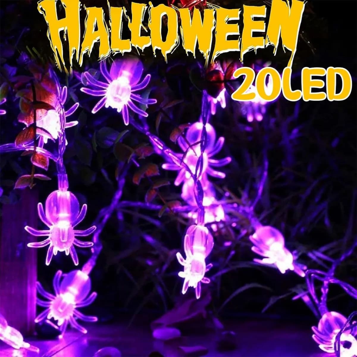 1pc 3 m20 LED viola Spider String Light Ghost Horror Atmosphere Festival lampada decorativa alimentata a batteria per interni Patry Decor